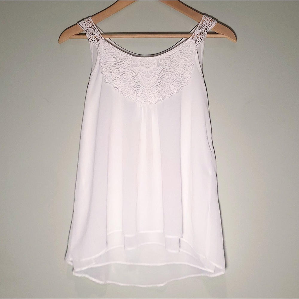 White Lace Floral Tank Blouse